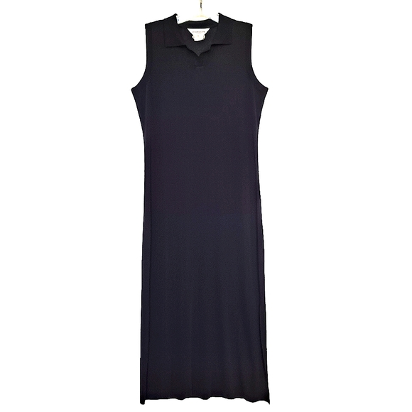 Misook Vintage Black Santana Knit Collared V-neck Maxi Dress Petite Small SP - Picture 3 of 10